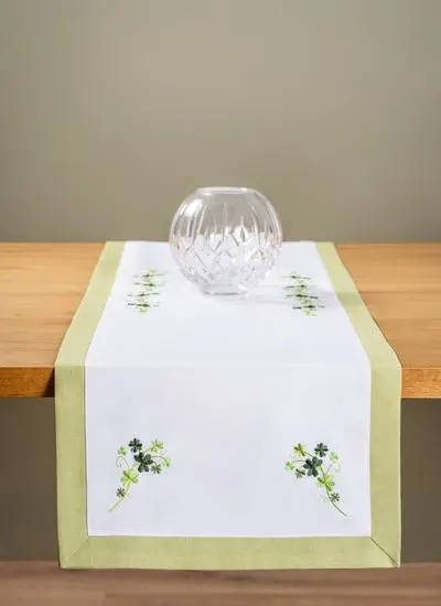 table runner on table with crystal bowl